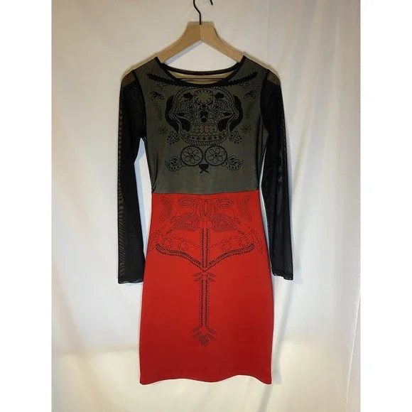 red and black skull dress Women's Red & Black Skull Print Dress